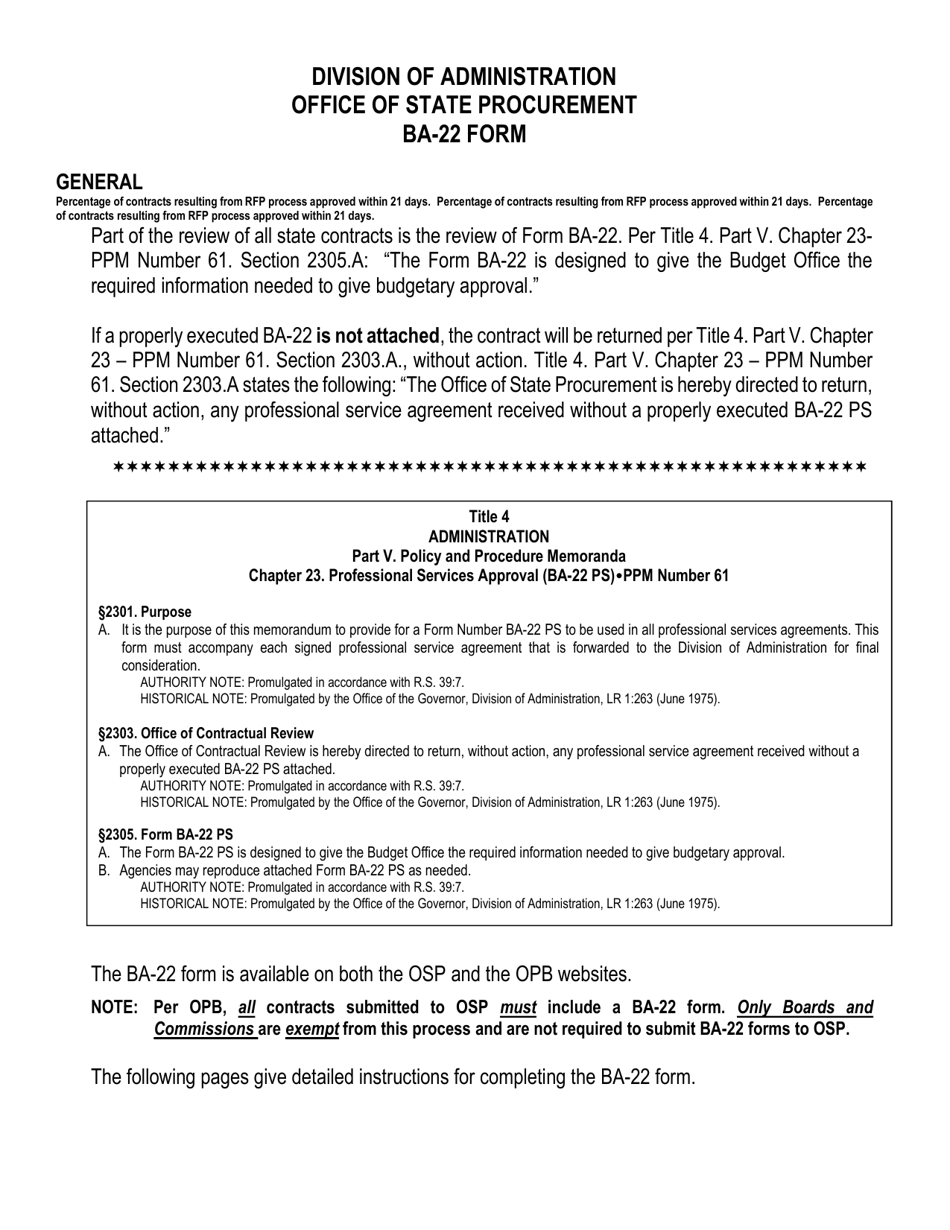 Instructions for Form BA-22 - Louisiana, Page 1