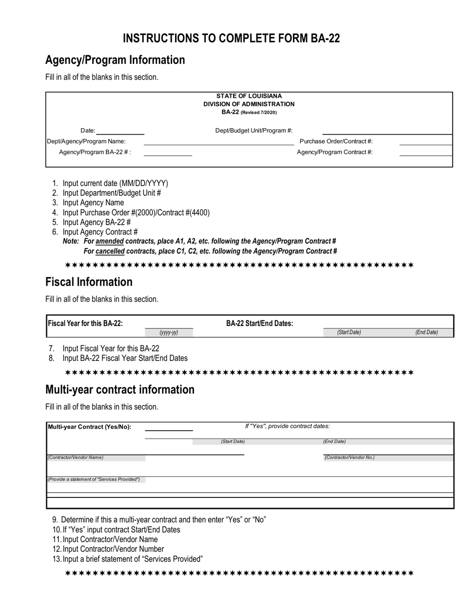 Instructions for Form BA-22 - Louisiana, Page 2