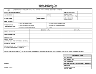 Document preview: Form UND-4.3 Building Modification Form - Louisiana