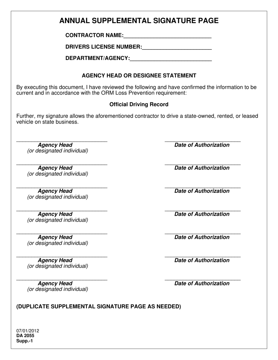 Form DA2055 Contractor Driver Authorization Form - Louisiana, Page 2