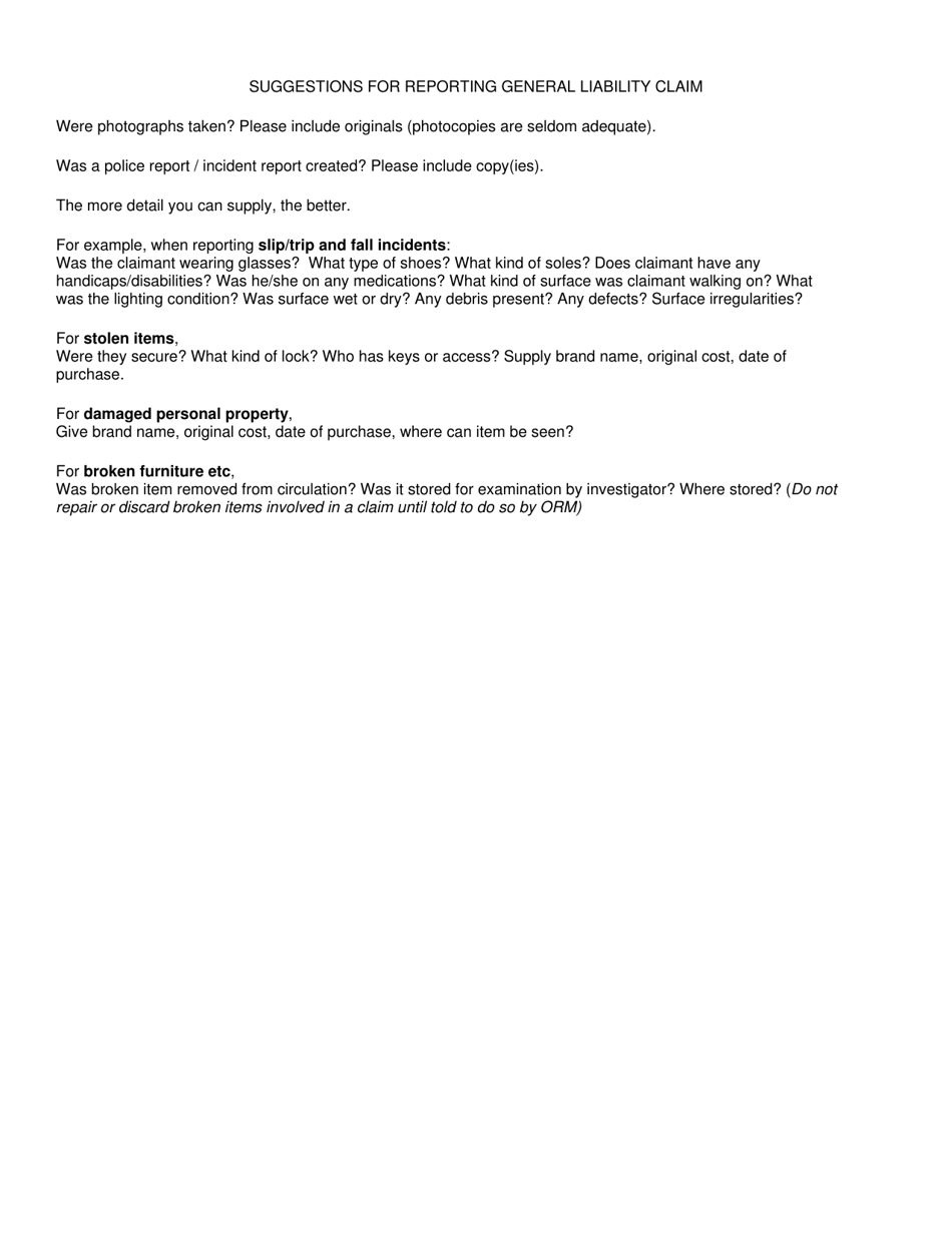 Form DA2065 General Liability Claim Reporting Form - Louisiana, Page 2