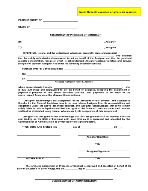 Assignment of Proceeds of Contract - Louisiana