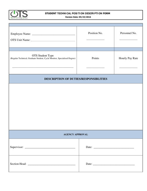 Student Technical Position Description Form - Louisiana Download Pdf