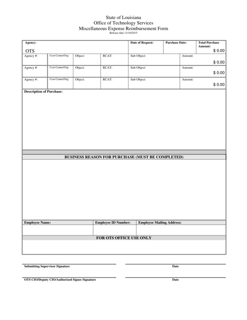 Miscellaneous Expense Reimbursement Form - Louisiana Download Pdf