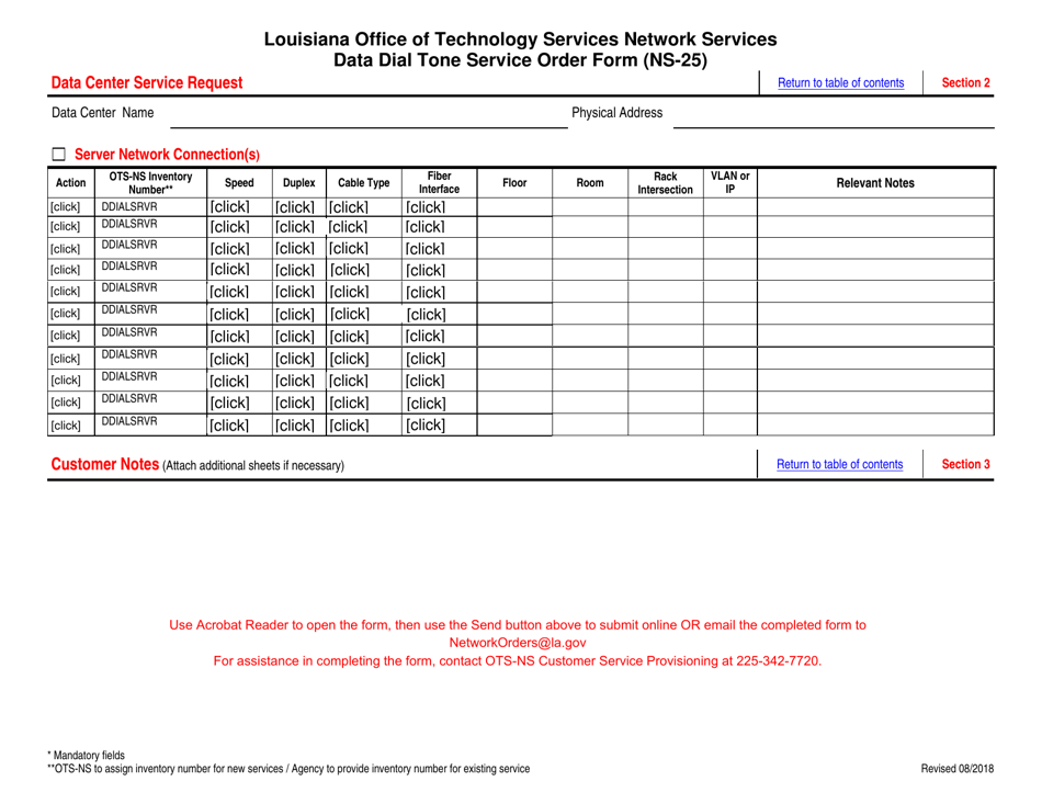Form NS-25 Data Dial Tone Service Order Form - Louisiana, Page 3