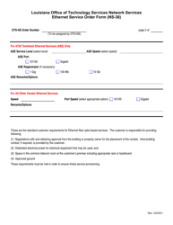 Form NS-38 Ethernet Service Order Form - Louisiana, Page 2
