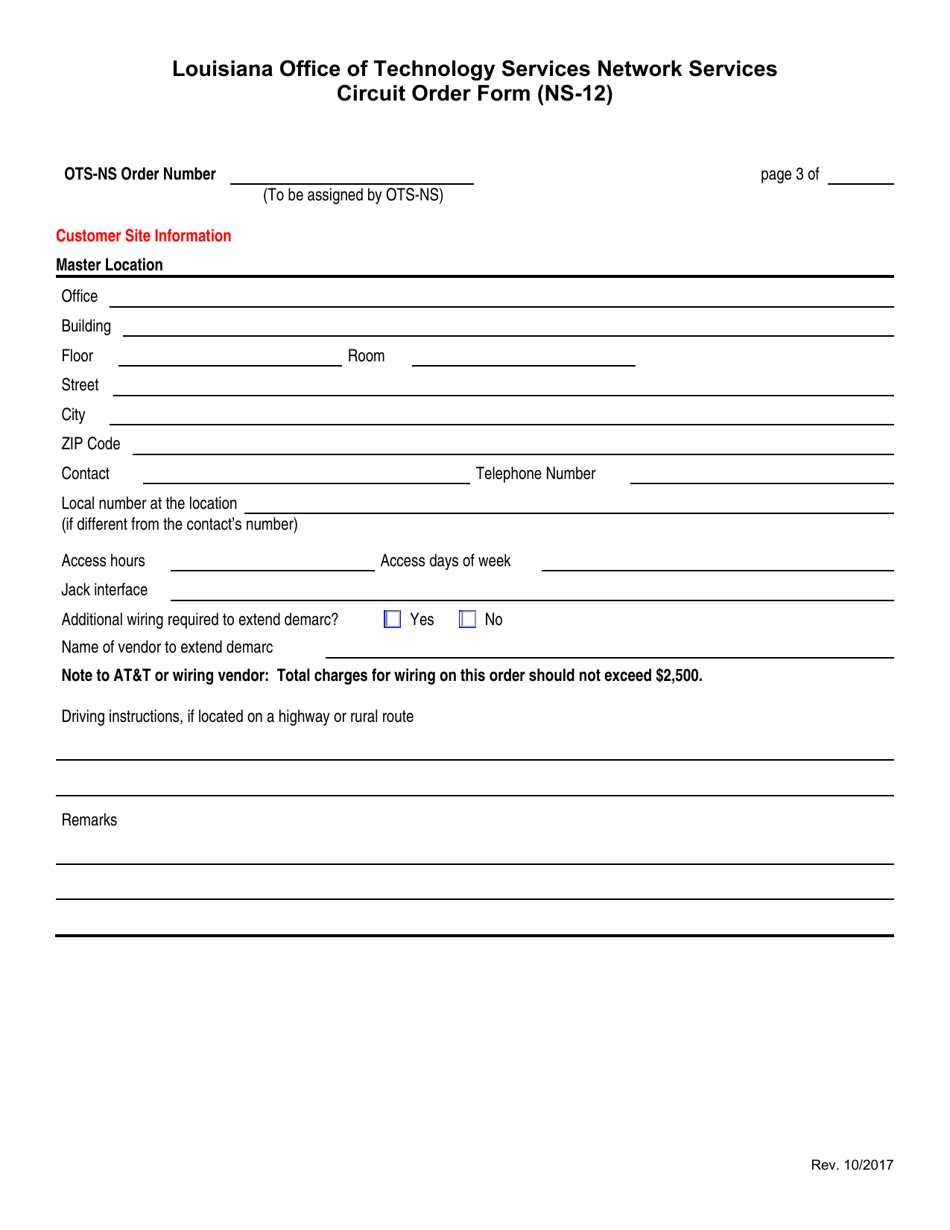 Form NS-12 Circuit Service Order Form - Louisiana, Page 3