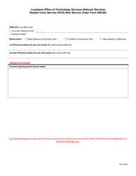Form NS-60 Hosted Voice Service (Hvs) New Service Order Form - Louisiana, Page 2