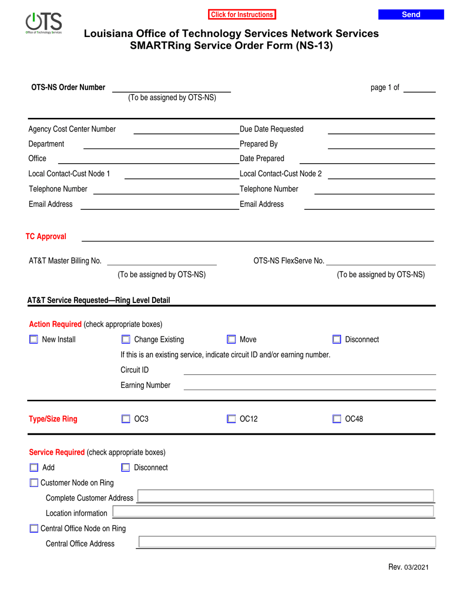 Form NS-13 Smartring Service Order Form - Louisiana, Page 1