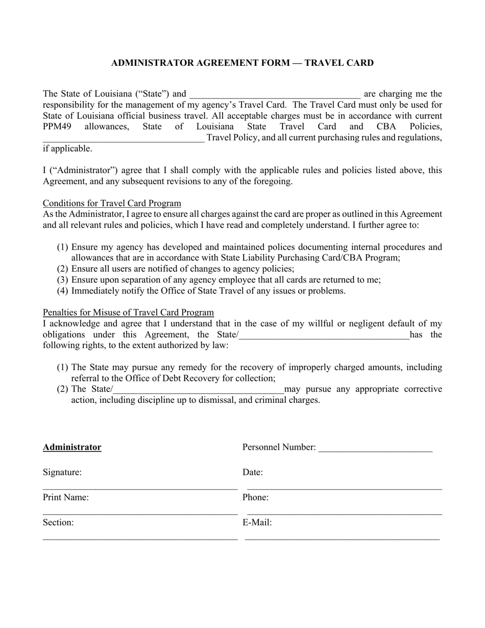 Administrator Agreement Form - Travel Card - Louisiana, Page 1