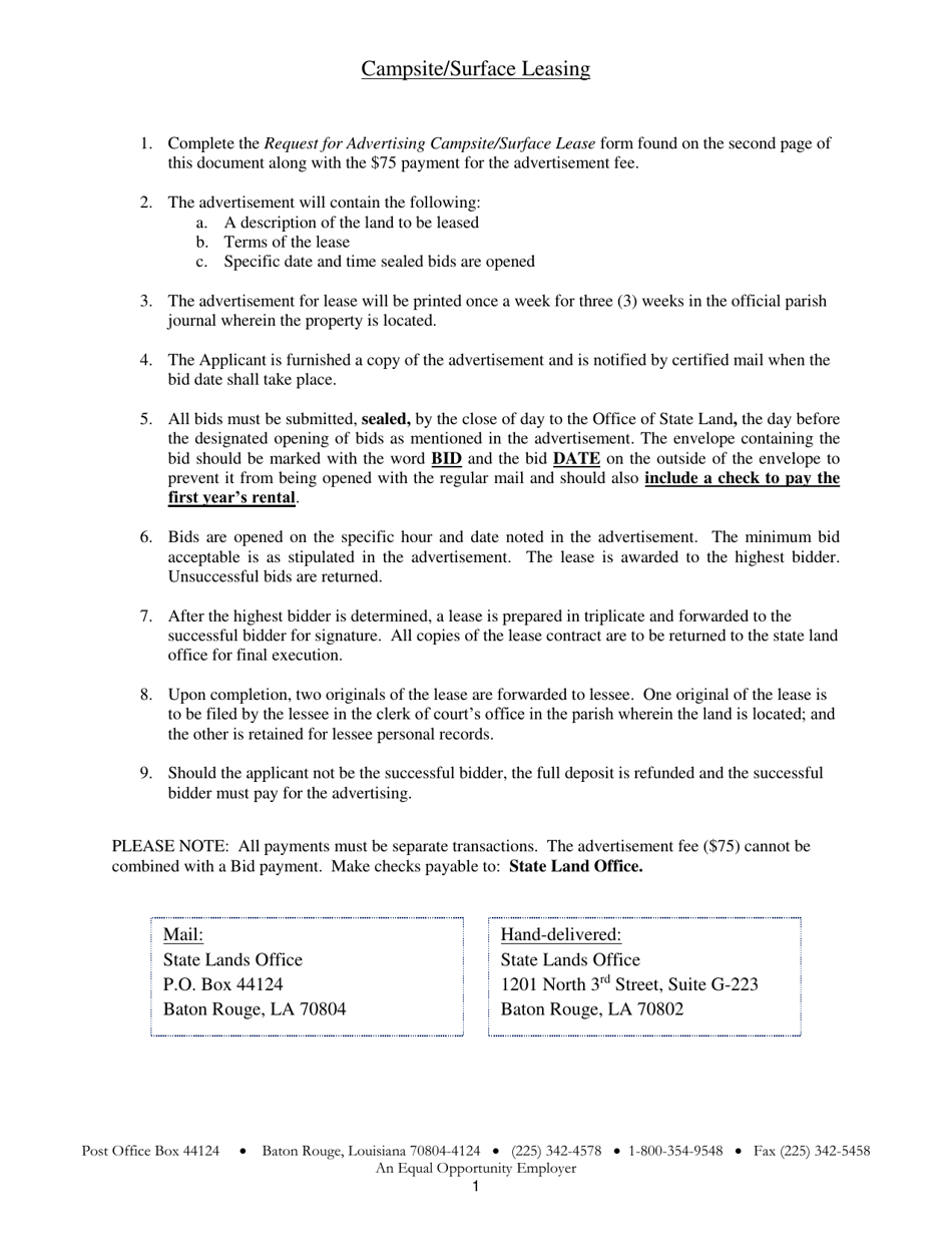Request for Advertisement of Campsite / Surface Lease - Louisiana, Page 1