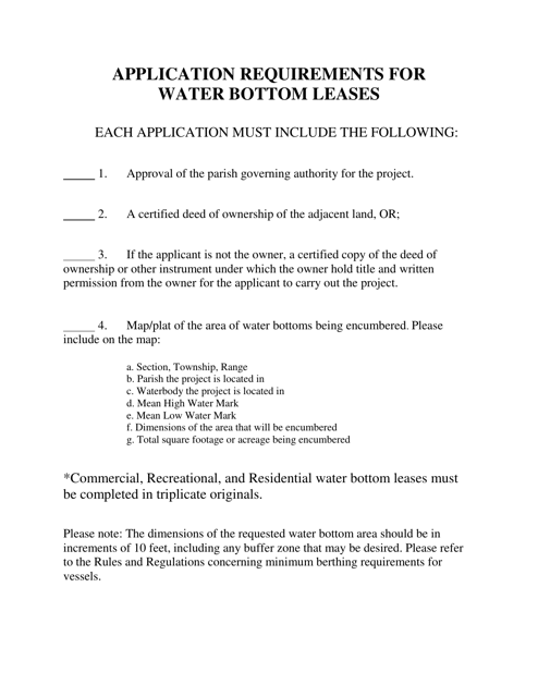 Application Requirements for Water Bottom Leases - Louisiana Download Pdf