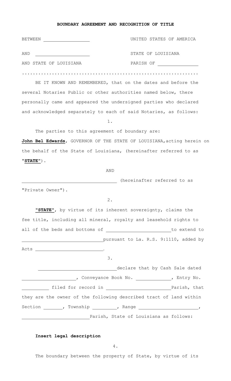 Boundary Agreement and Recognition of Title - Louisiana, Page 1