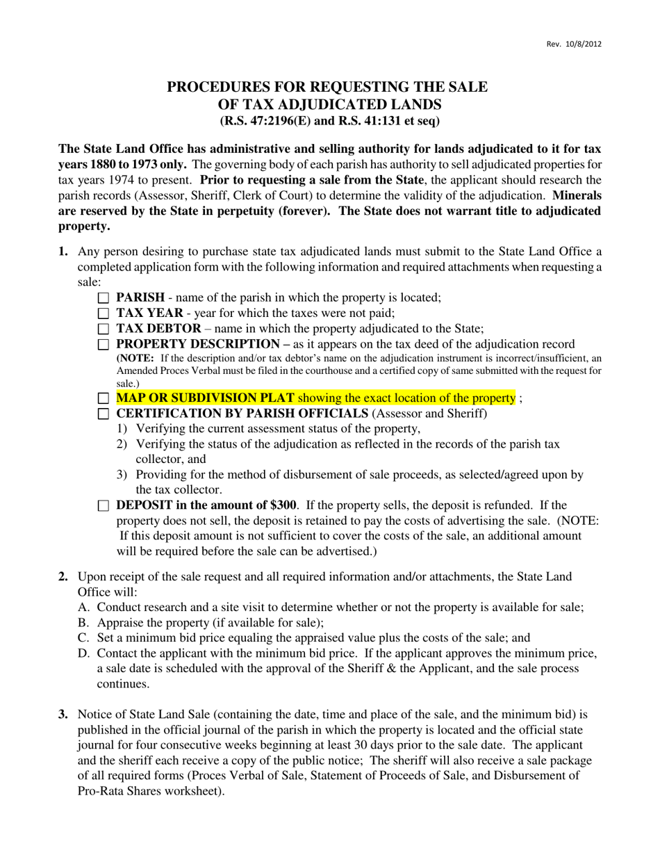 Tax Land Sale Procedures and Request Form - Louisiana, Page 2
