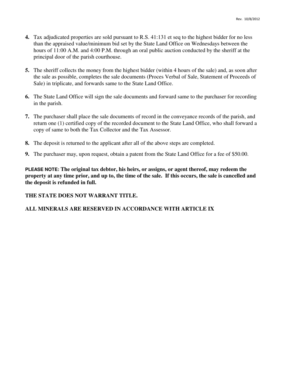 Tax Land Sale Procedures and Request Form - Louisiana, Page 3