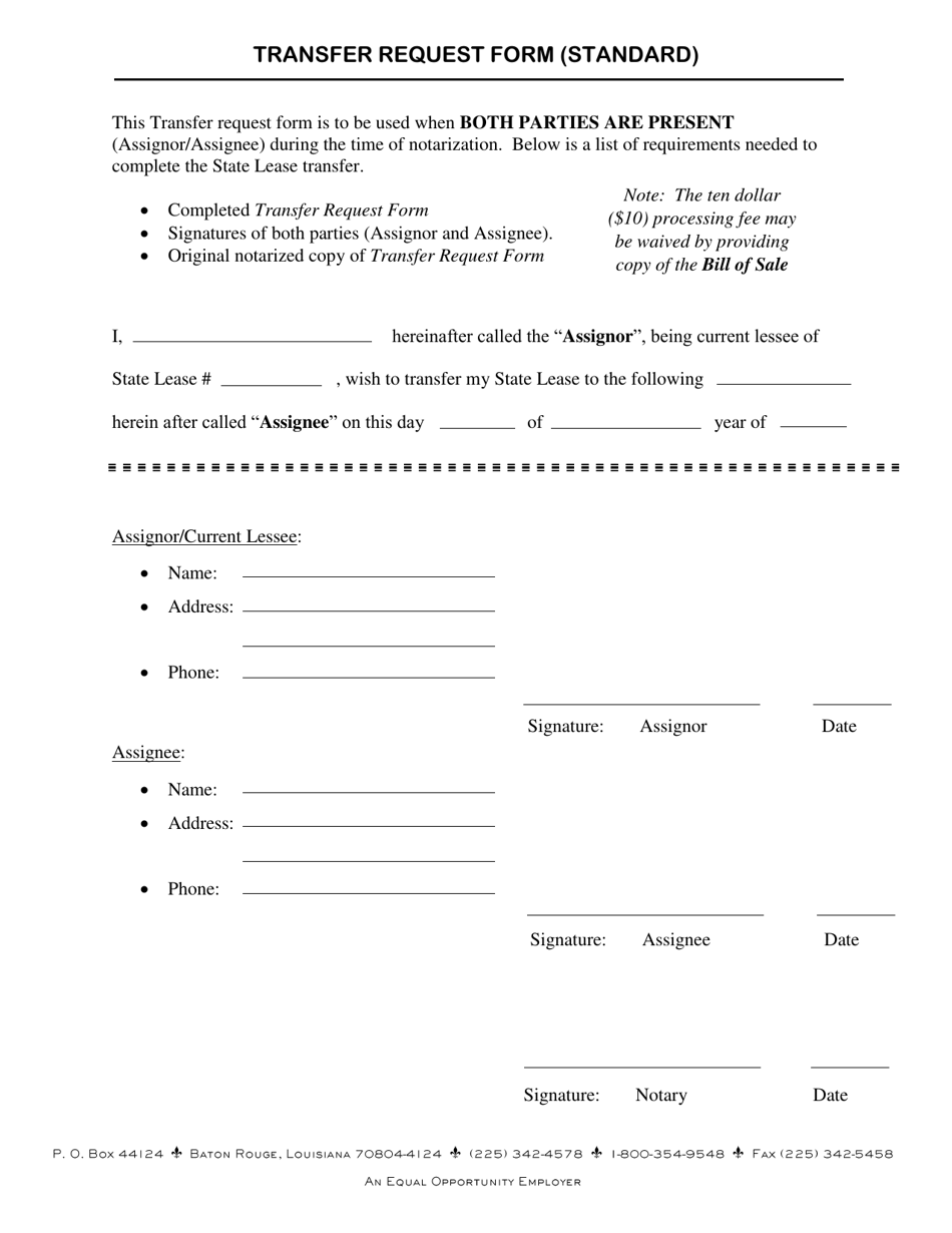 Transfer Request Form (Standard) - Louisiana, Page 1