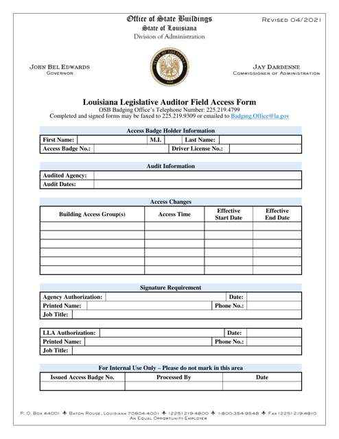 Louisiana Legislative Auditor Field Access Form - Louisiana Download Pdf