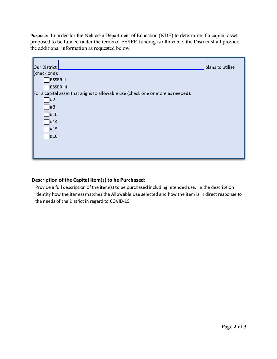 Request Approval Form for Capital Assets Non Construction Project - Nebraska, Page 2