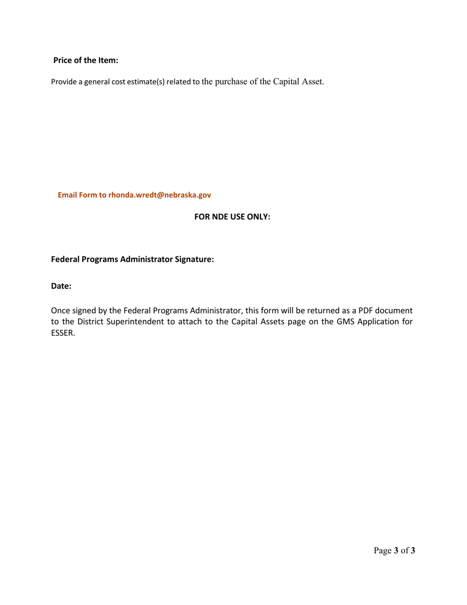 Request Approval Form for Capital Assets Non Construction Project - Nebraska, Page 3