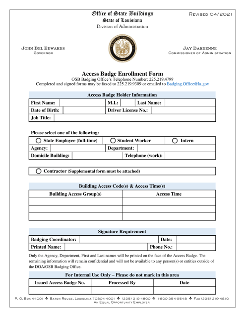 Access Badge Enrollment Form - Louisiana Download Pdf