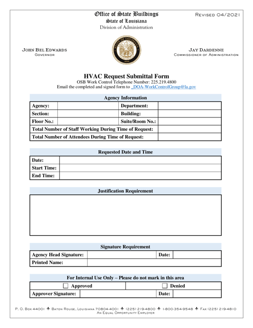 HVAC Request Submittal Form - Louisiana Download Pdf