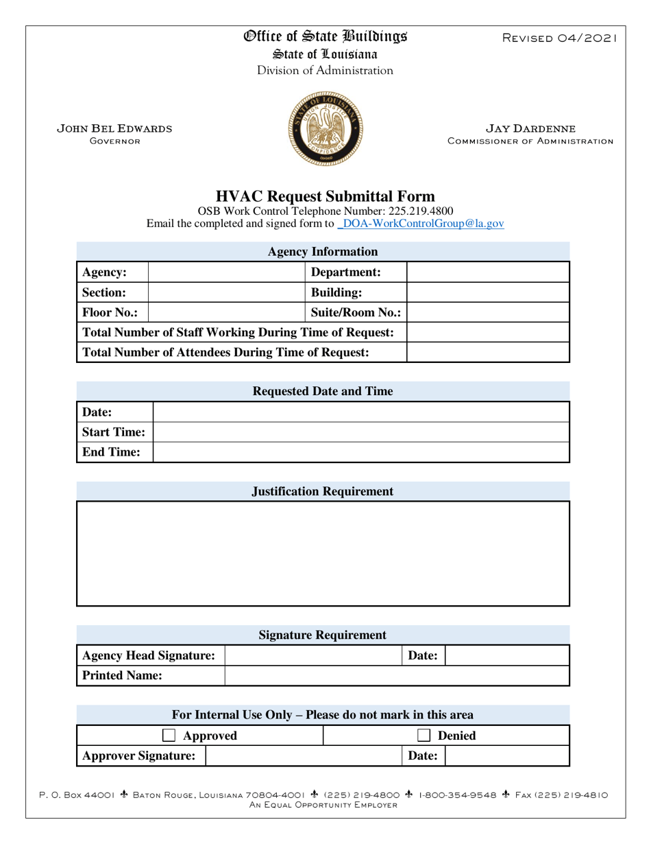 HVAC Request Submittal Form - Louisiana, Page 1