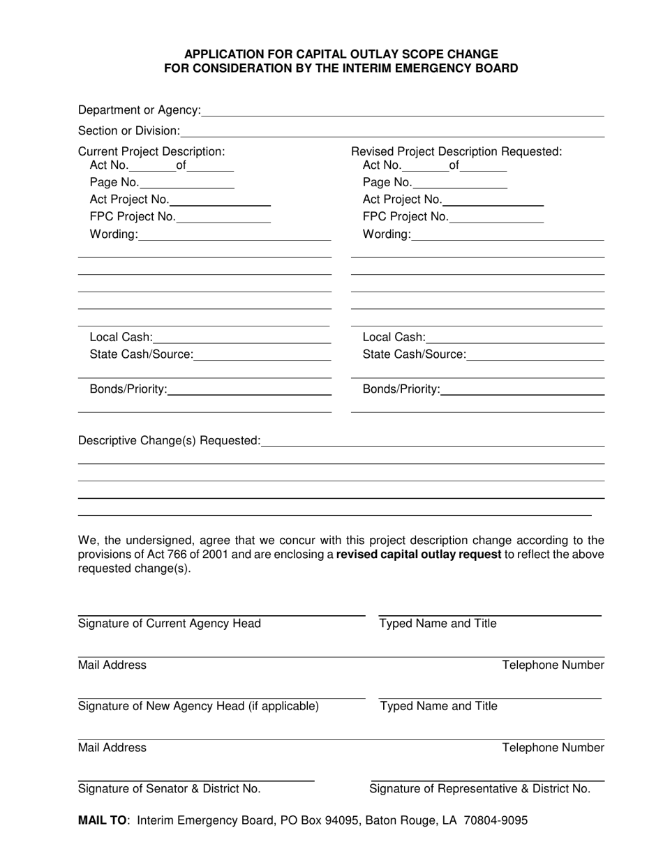 Louisiana Application for Capital Outlay Scope Change for Consideration ...