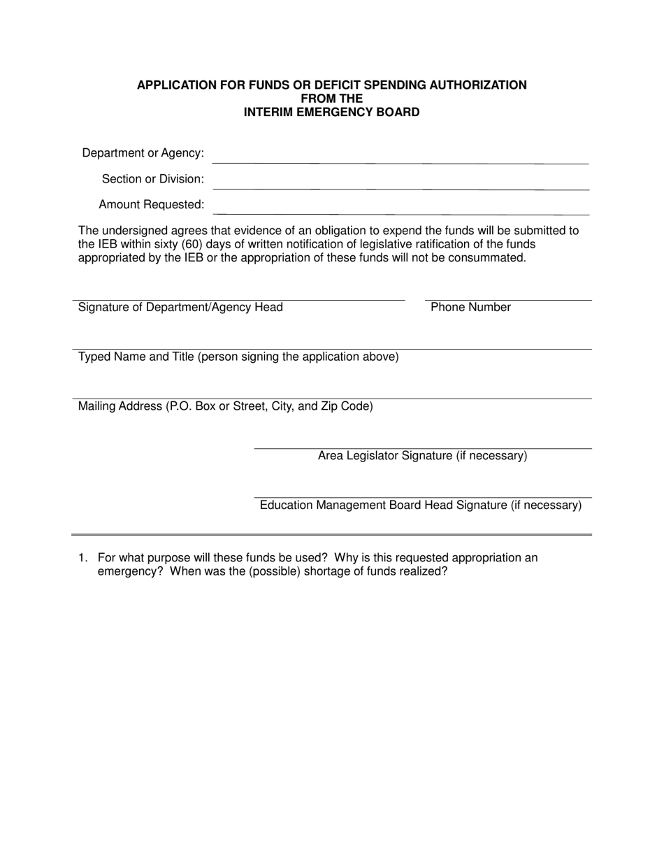 Application for Funds or Deficit Spending Authorization From the Interim Emergency Board - Louisiana, Page 1