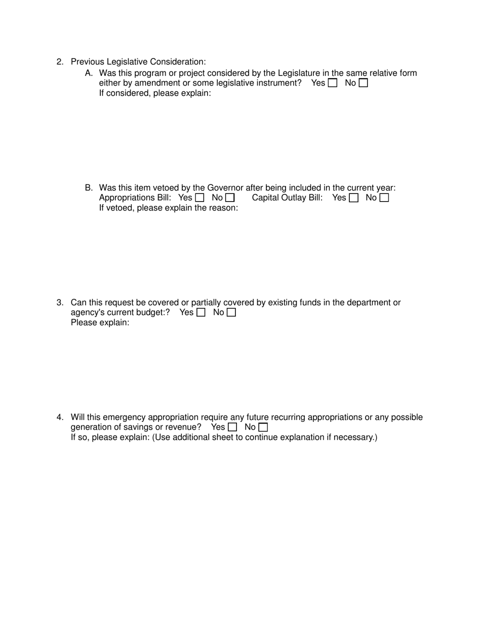 Application for Funds or Deficit Spending Authorization From the Interim Emergency Board - Louisiana, Page 2