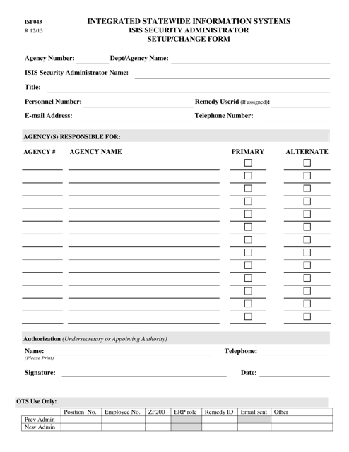 Form ISF043 Isis Security Administrator Setup/Change Form - Louisiana