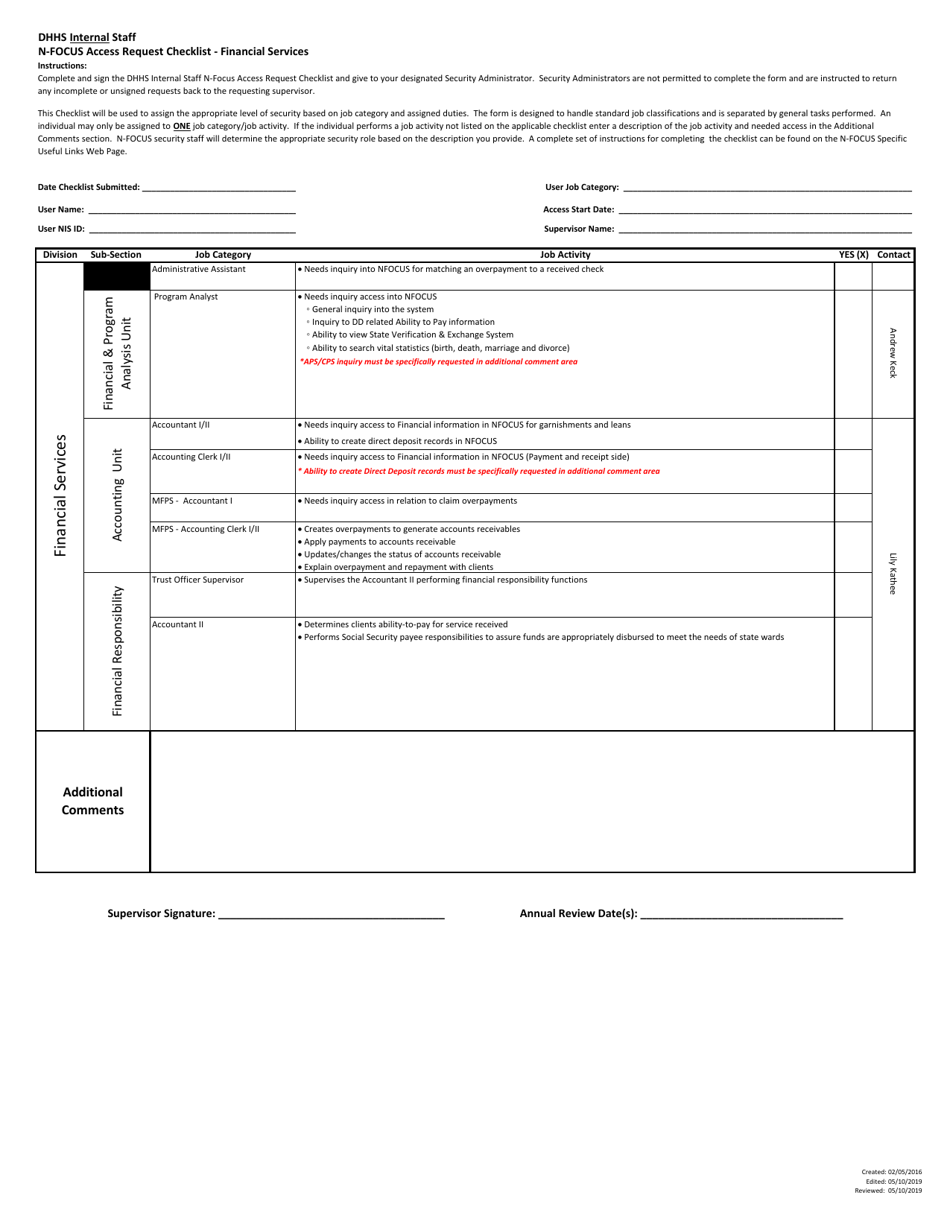 N-Focus Access Request Checklist - Financial Services - Nebraska, Page 1