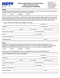 Form MDT-MCS-022 Lease Agreement Certificate - Montana
