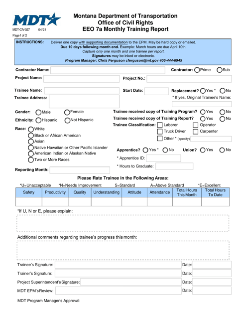 Form MDT-CIV-027  Printable Pdf