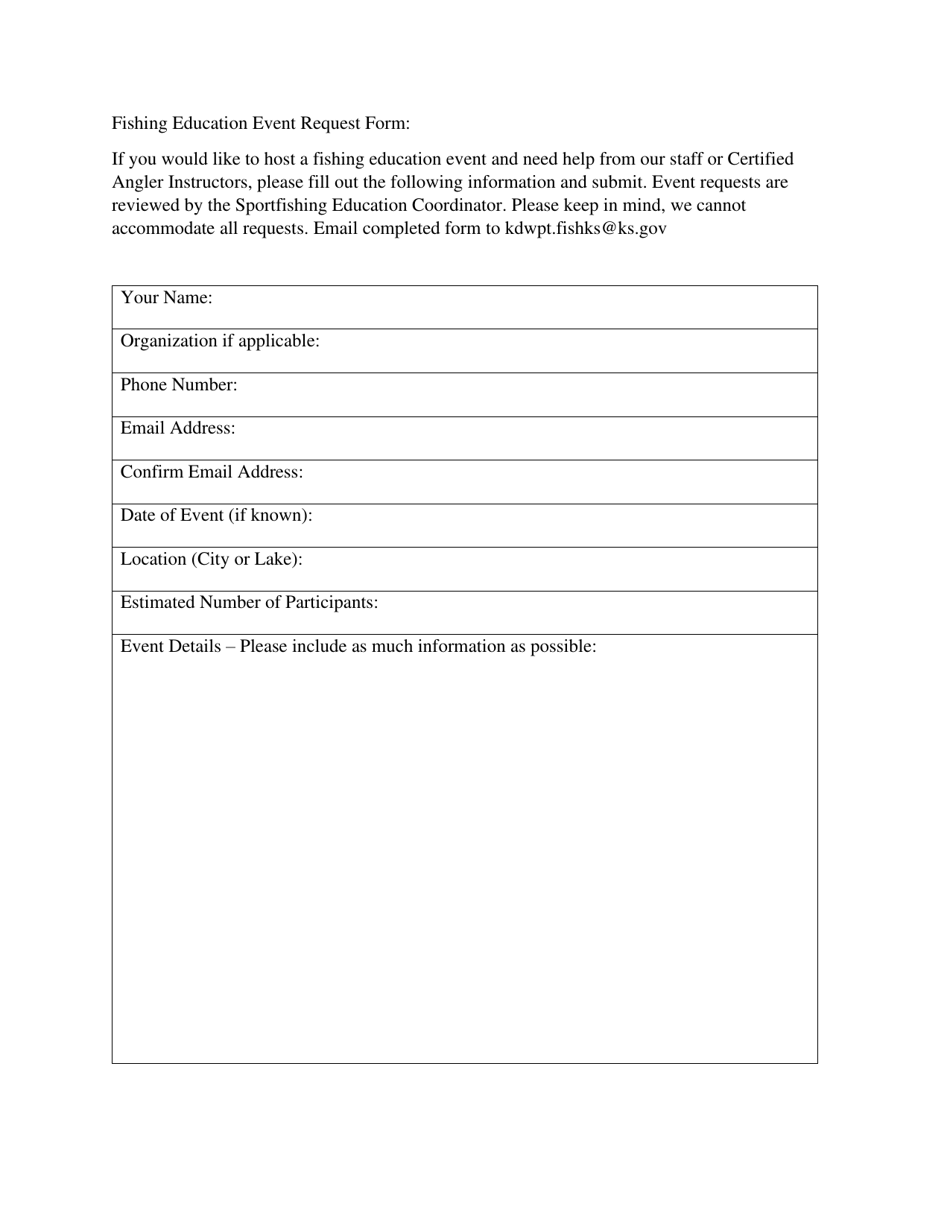 Fishing Education Event Request Form - Kansas, Page 1