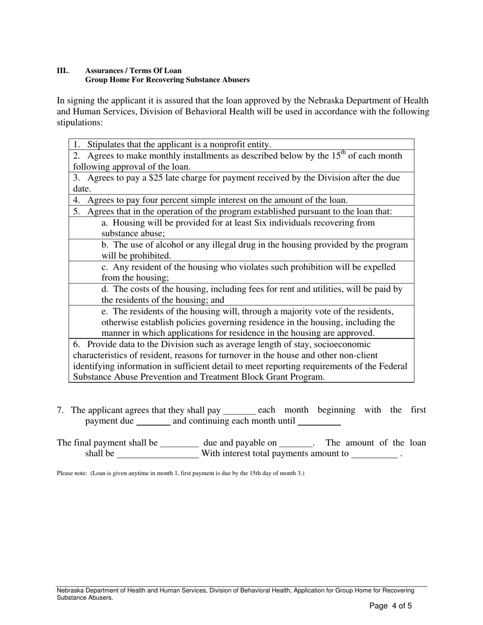 Application for Loan Group Home for Recovering Substance Abusers - Nebraska, Page 4