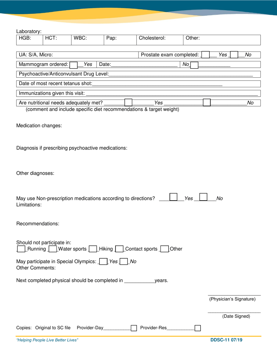 Form DDSC-11 Dhhs-DD Physical Examination Report - Nebraska, Page 2