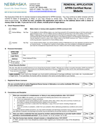 Document preview: Renewal Application - Aprn - Certified Nurse Midwife - Nebraska