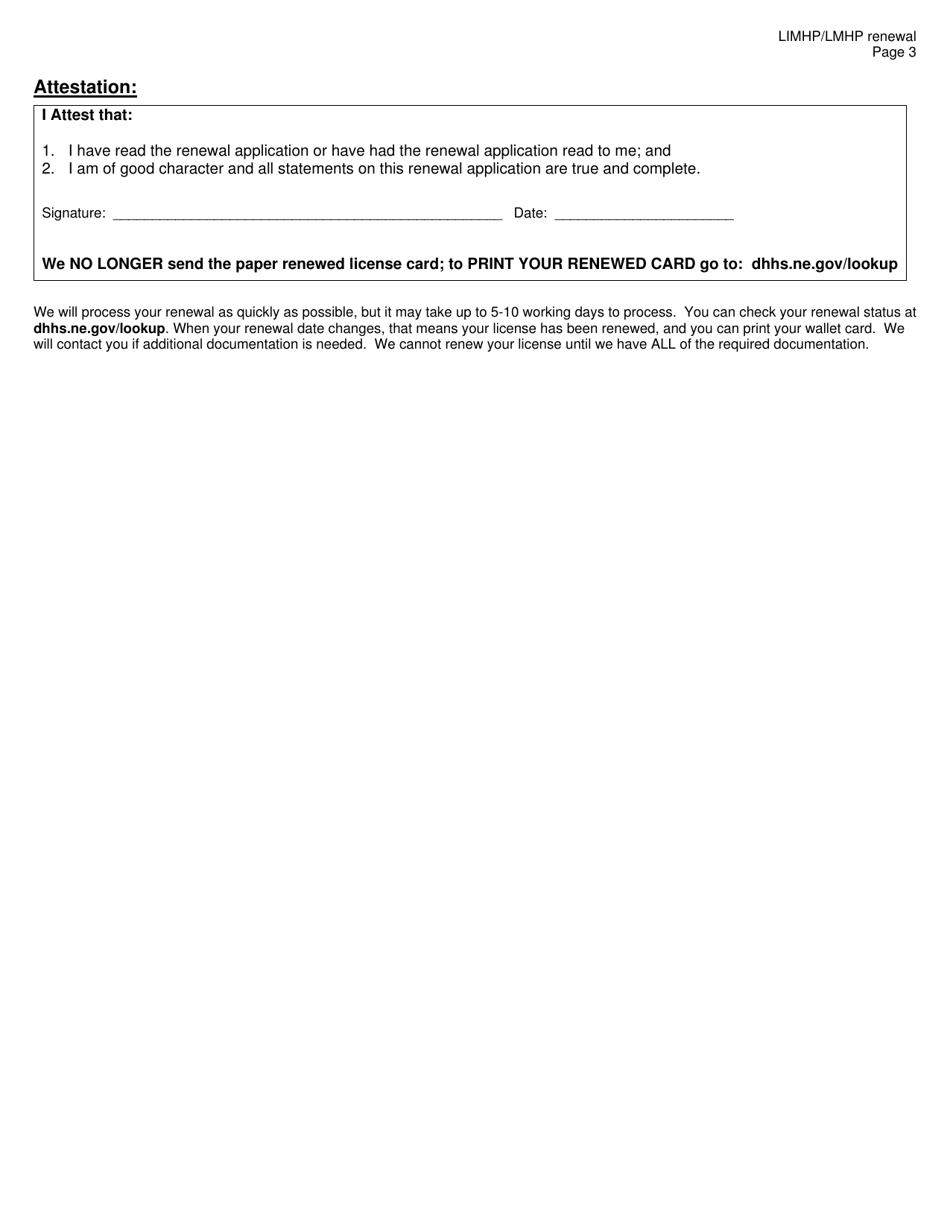 Renewal Application - Independent Mental Health Practitioner, Mental Health Practitioner - Nebraska, Page 3