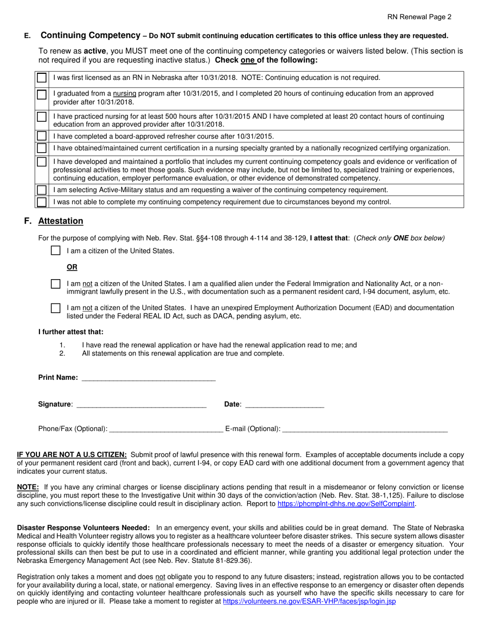 Renewal Application - Registered Nurse (Rn) - Nebraska, Page 2