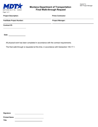 Document preview: Form MDT-CON-105-17-1B Final Walk-Through Request - Montana