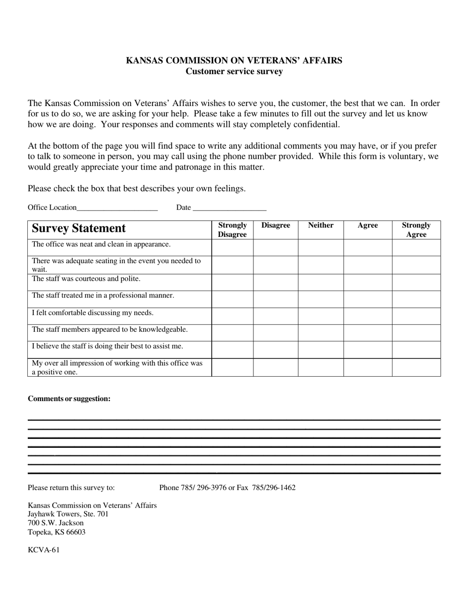 Form KCVA-61 Customer Service Survey - Kansas, Page 1
