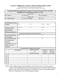 Training Establishment Application for Approval to Train Veterans, Reservists, and Other Eligible Persons Under Titles 10 and 38, U. S. Code - Kansas, Page 2