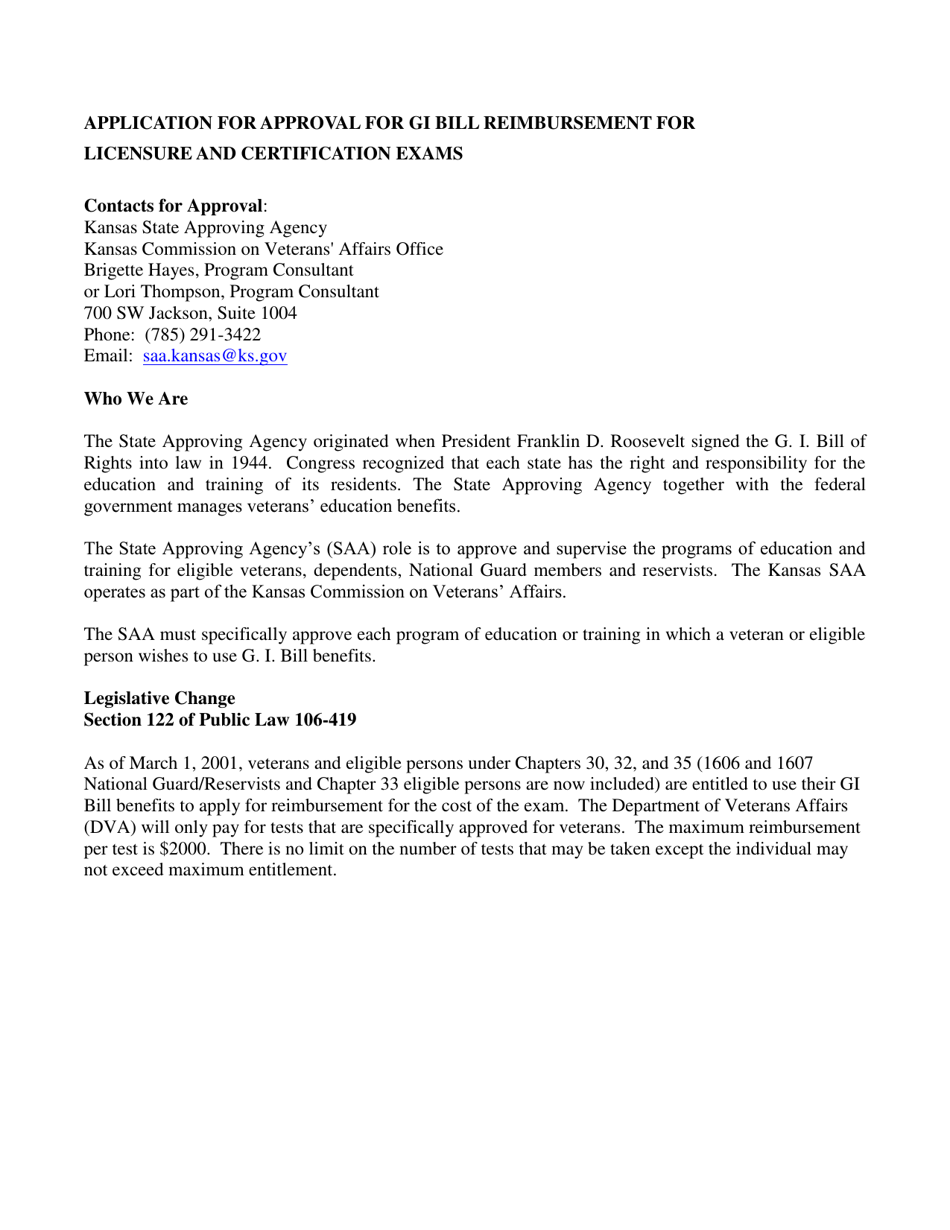 Application for Approval of a Licensing / Certification Exam - Kansas, Page 2