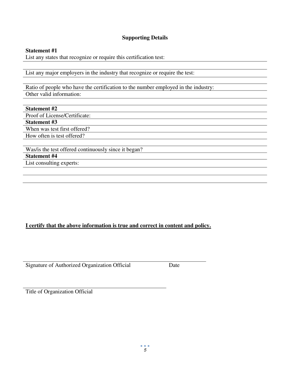 Application for Approval of a Licensing / Certification Exam - Kansas, Page 5