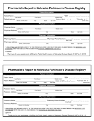 Document preview: Pharmacist's Report to Nebraska Parkinson's Disease Registry - Nebraska