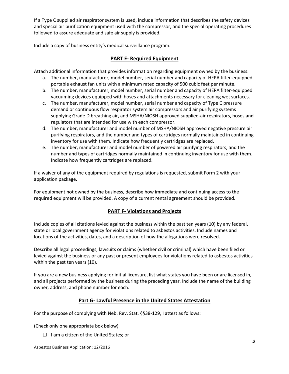 Application for Asbestos Business Entity Licensure - Nebraska, Page 3