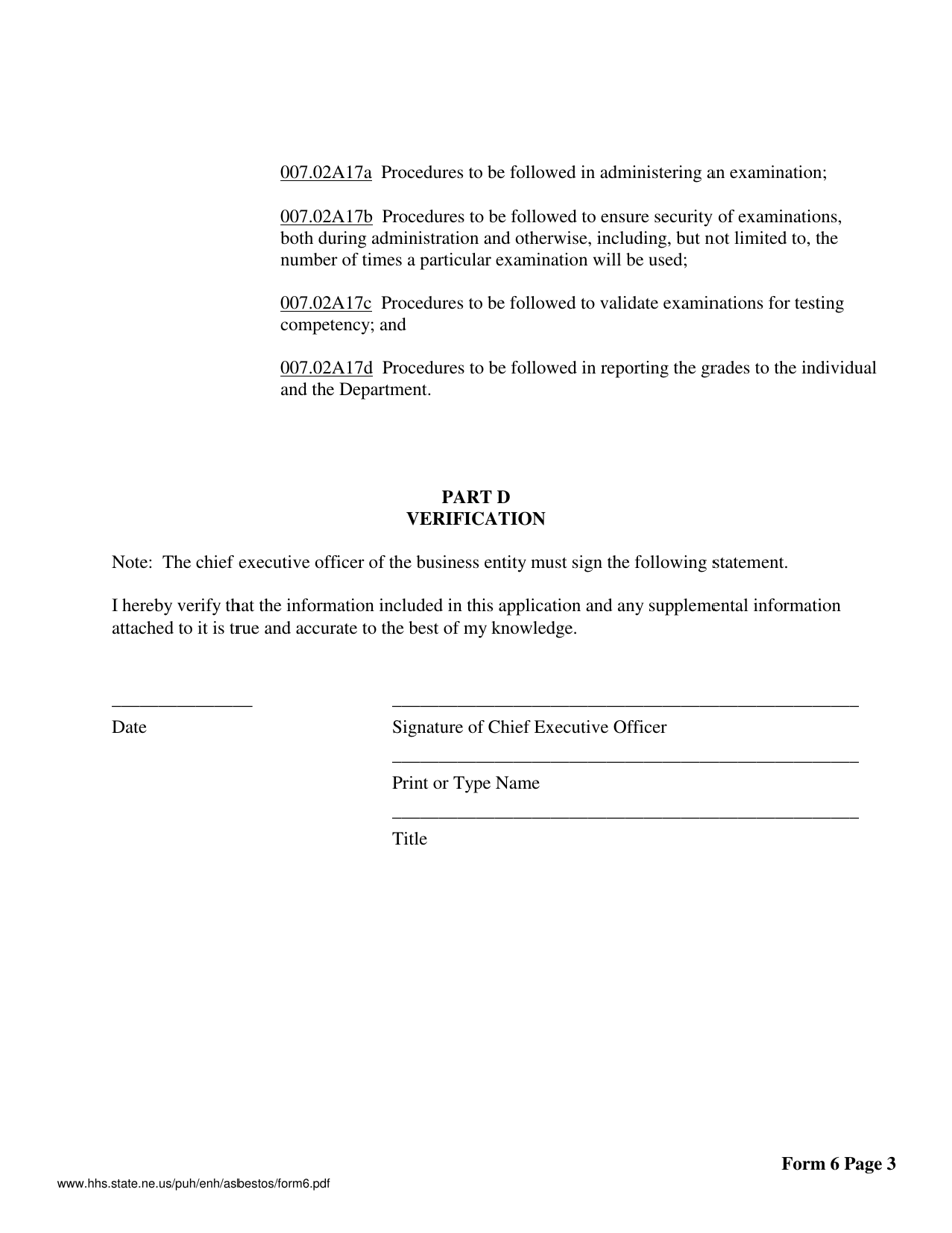 Form 6 Application for Asbestos Occupation Course Approval - Nebraska, Page 4