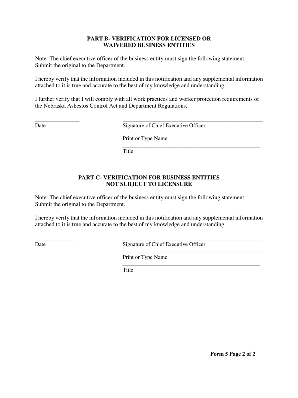 Form 5 Asbestos Project Notification - Nebraska, Page 3