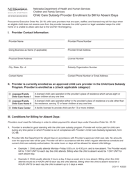 Document preview: Form COV-11 Child Care Subsidy Provider Enrollment to Bill for Absent Days - Nebraska