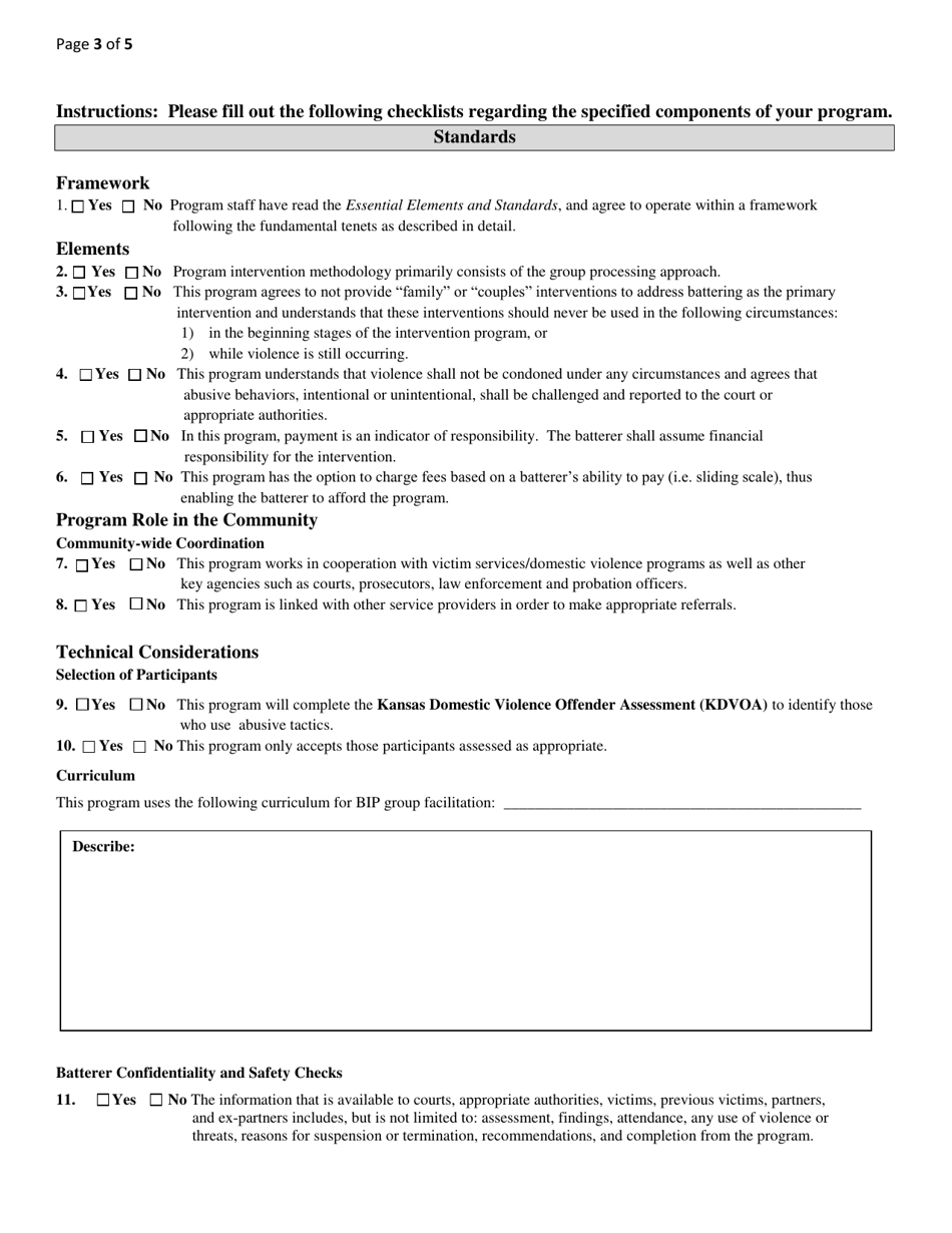 Application for Temporary Permit to Act as a Certified Batterer Intervention Program - Kansas, Page 3